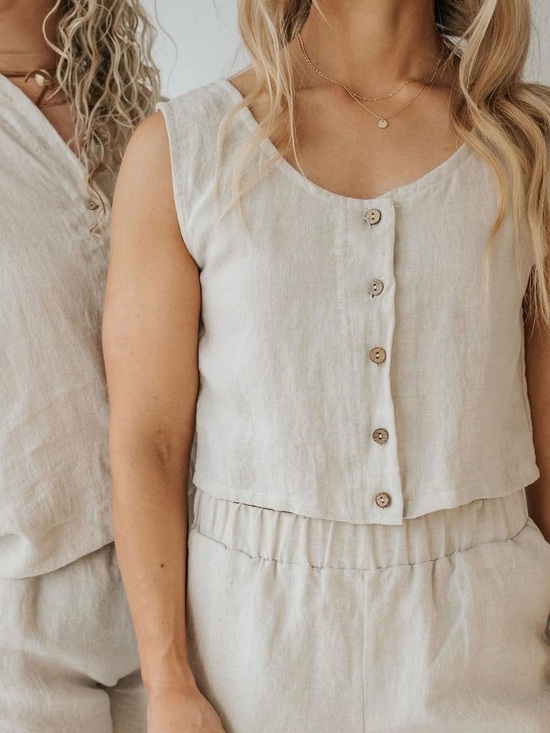 West and Grey the Label Tops - West and Grey the Label MADE IN CANADA crop button tank oatmeal